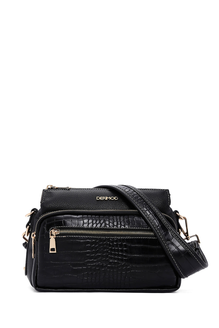 Women's Black Long Strapped Crocodile Crossbody Bag 25WBD2111E3 | Derimod