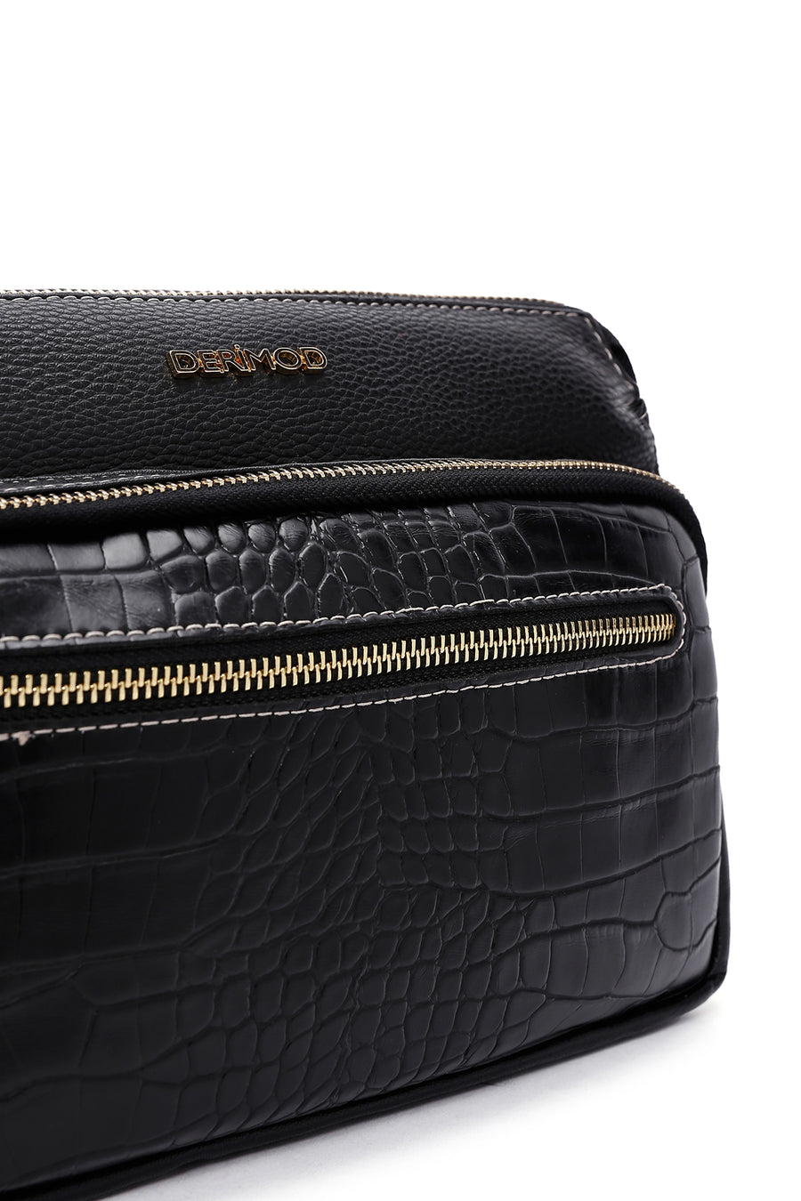 Women's Black Long Strapped Crocodile Crossbody Bag