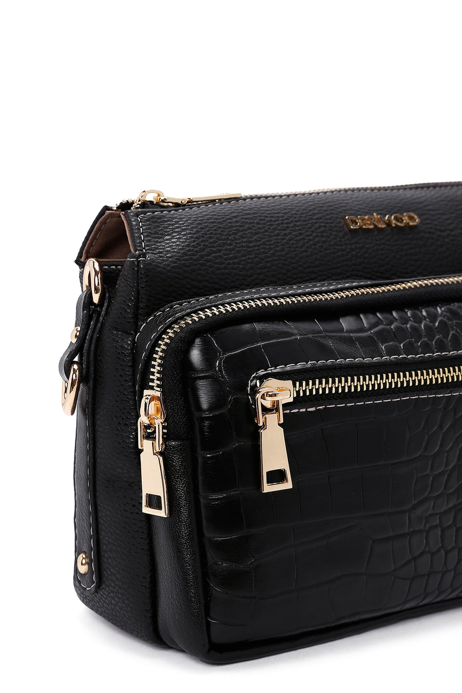 Women's Black Long Strapped Crocodile Crossbody Bag