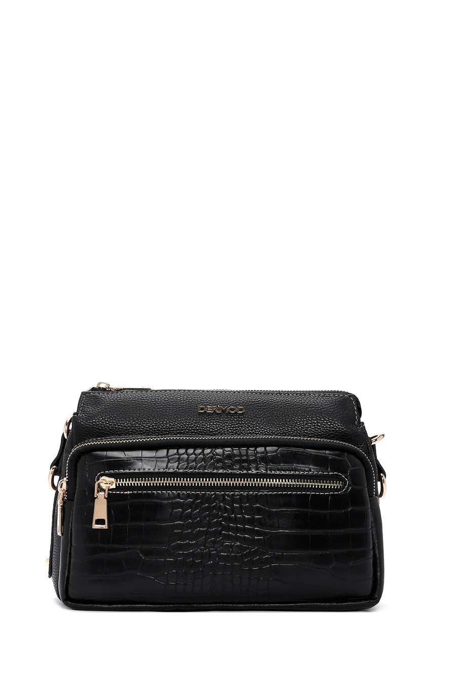 Women's Black Long Strapped Crocodile Crossbody Bag