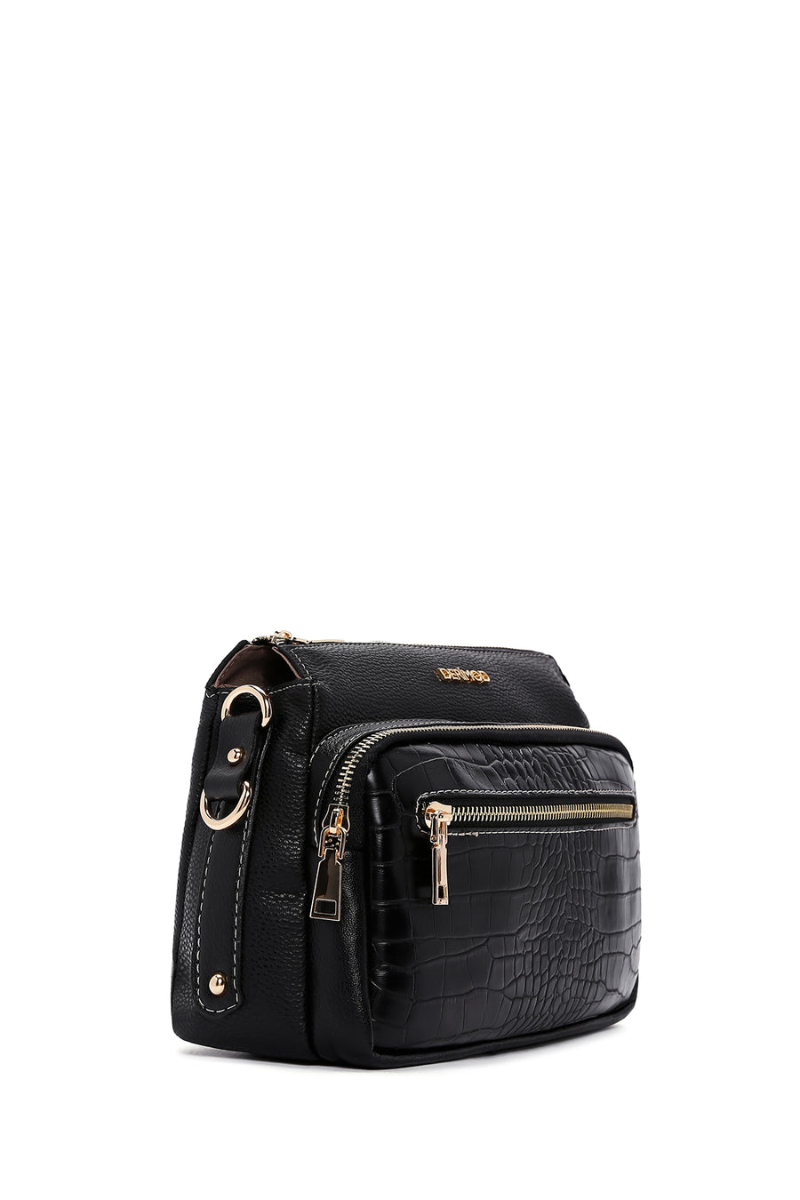 Women's Black Long Strapped Crocodile Crossbody Bag