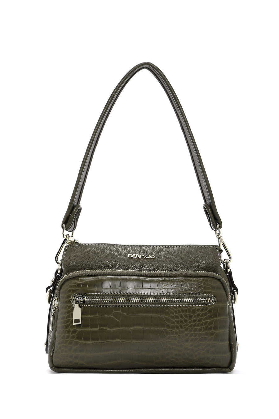 Women's Khaki Long Strap Crocodile Crossbody Bag