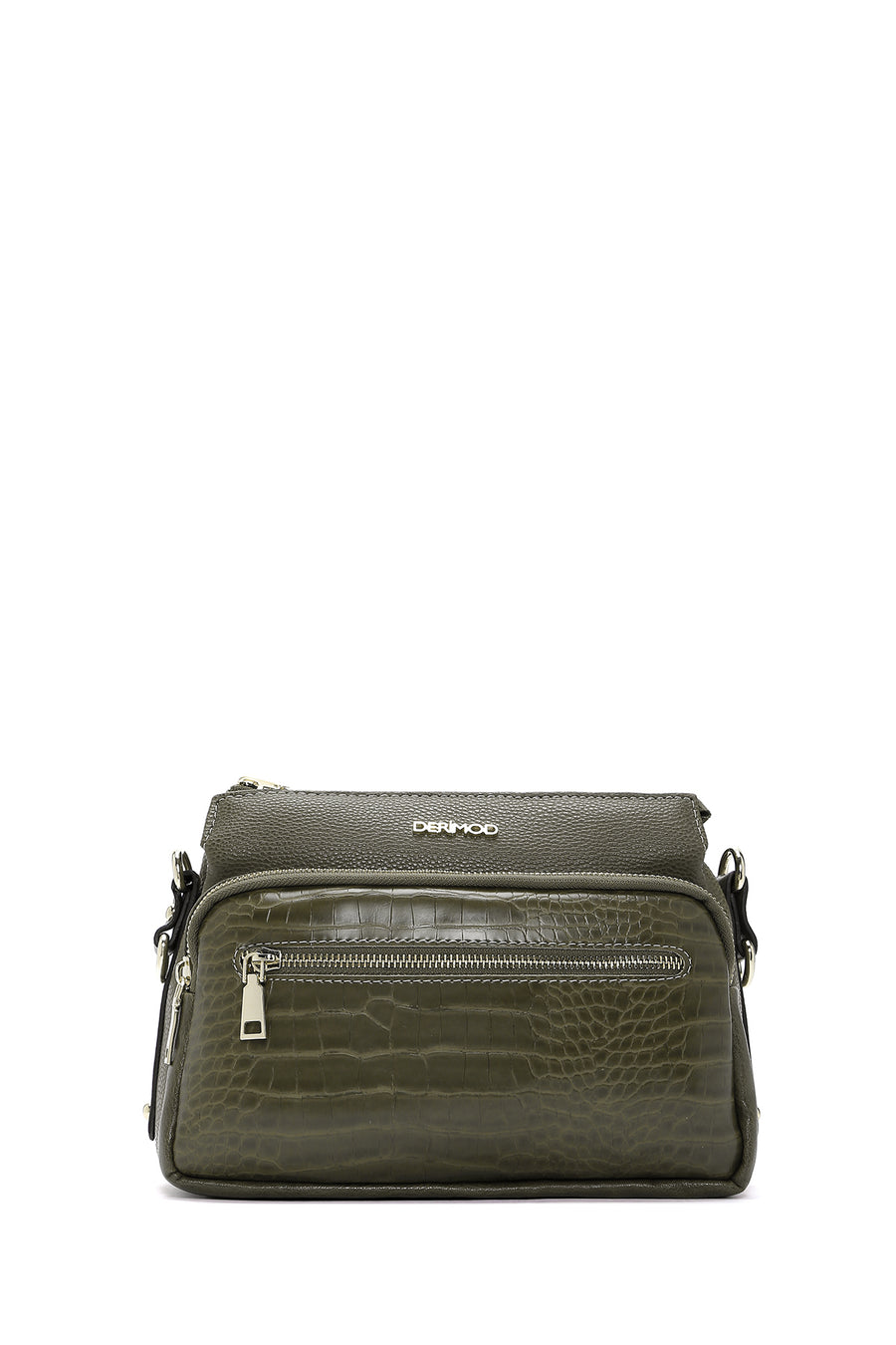 Women's Khaki Long Strap Crocodile Crossbody Bag