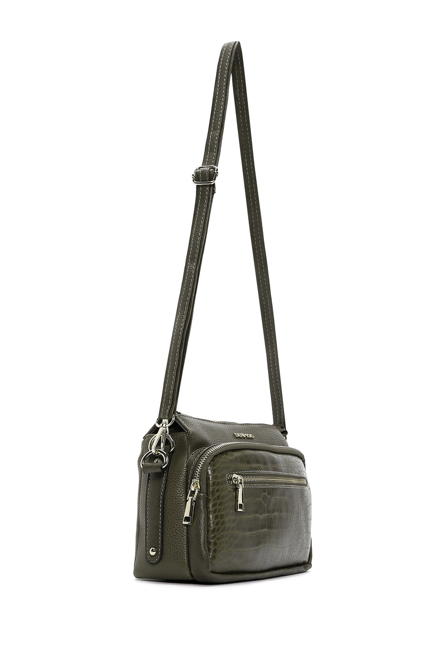Women's Khaki Long Strap Crocodile Crossbody Bag