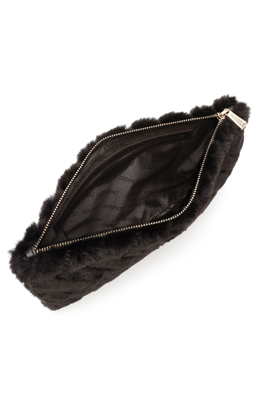 Women's Black Chain Strap Plush Clutch Bag