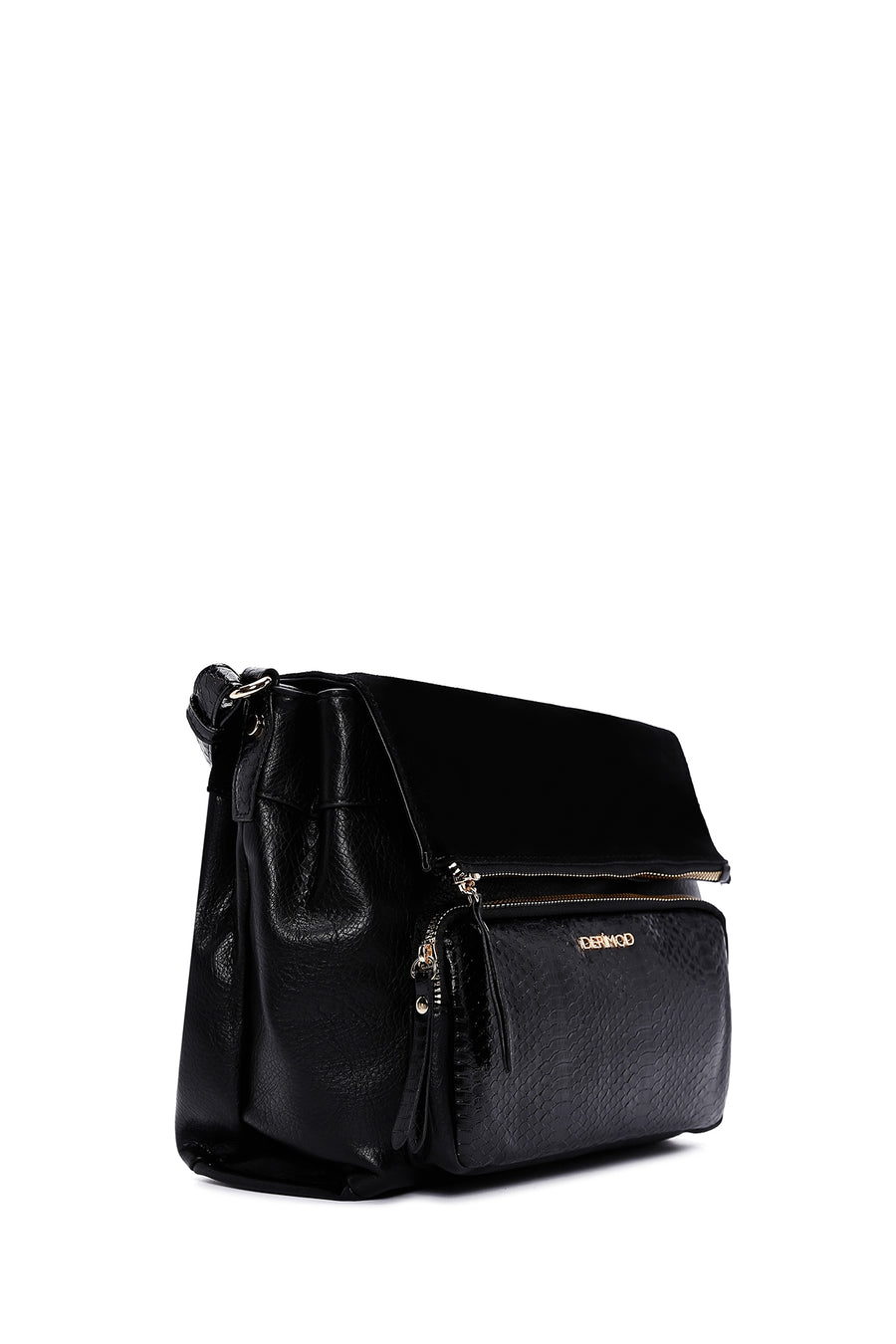 Women's Black Long Strapped Printed Crossbody Bag