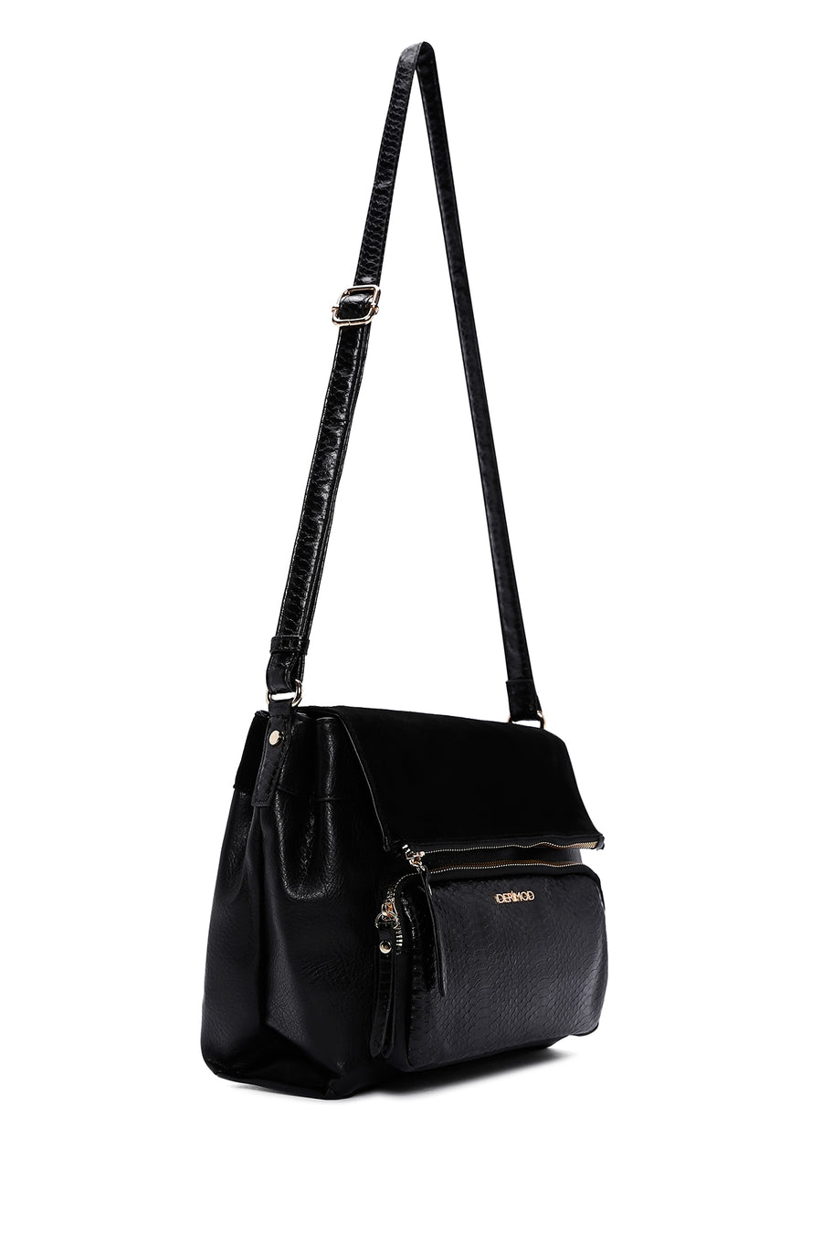 Women's Black Long Strapped Printed Crossbody Bag