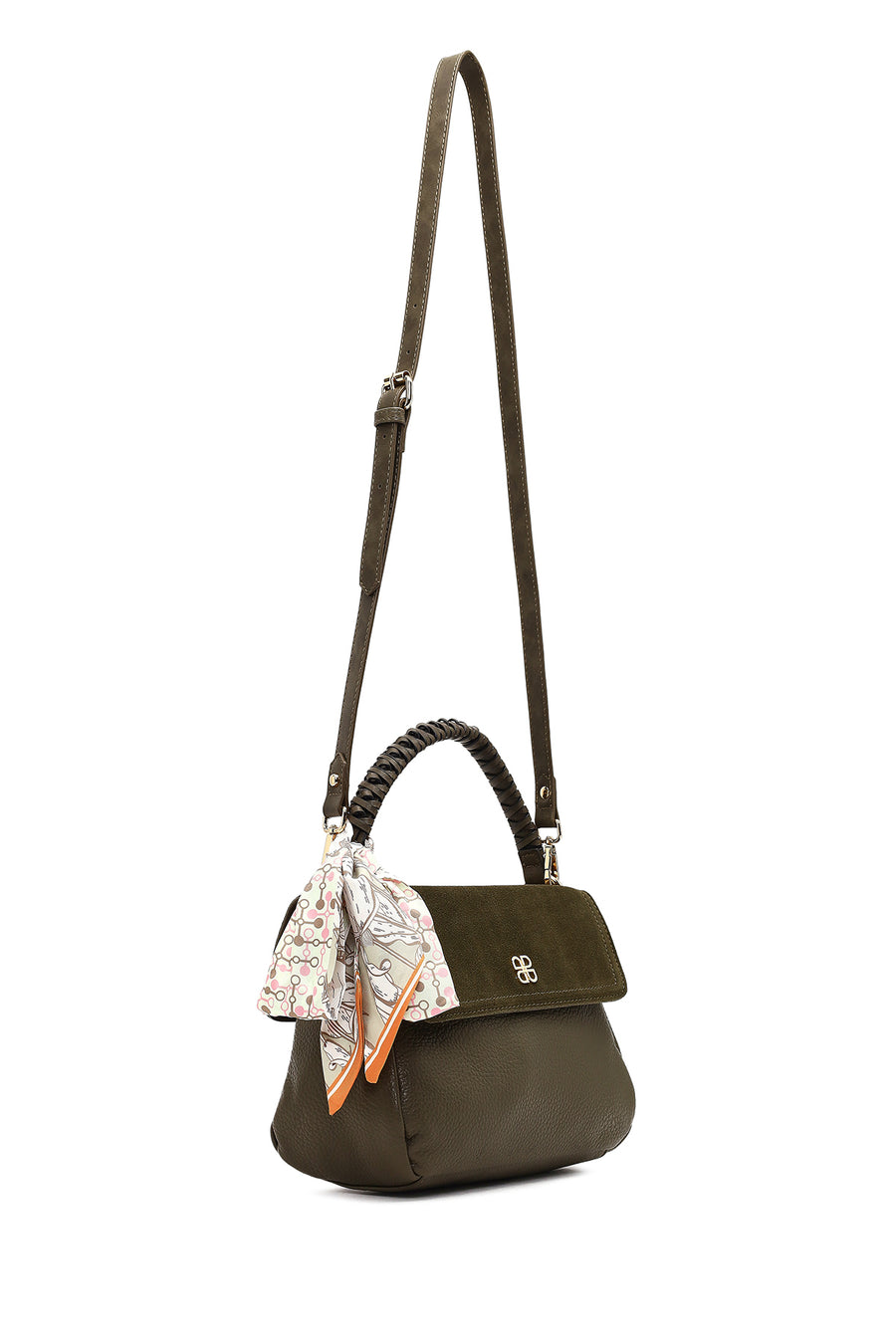 Women's Khaki Long Strap Suede Shoulder Bag