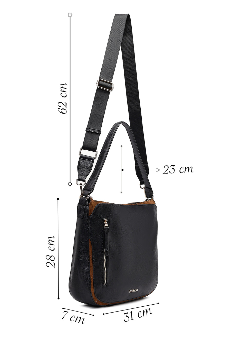 Women's Black Long Strap Leather Shoulder Bag