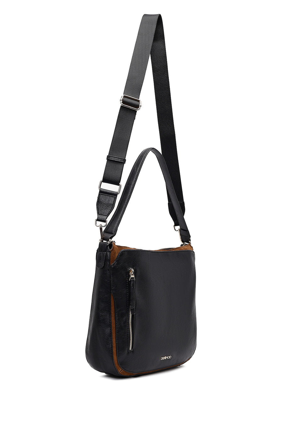 Women's Black Long Strap Leather Shoulder Bag