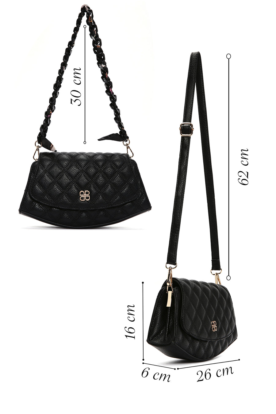 Women's Black Long Chain Strap Quilted Mini Shoulder Bag
