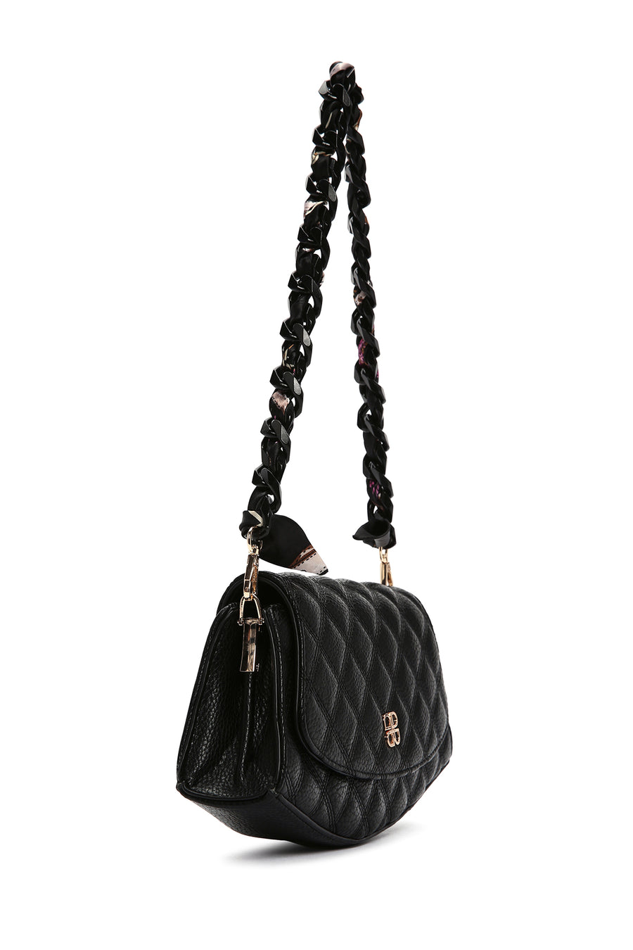 Women's Black Long Chain Strap Quilted Mini Shoulder Bag