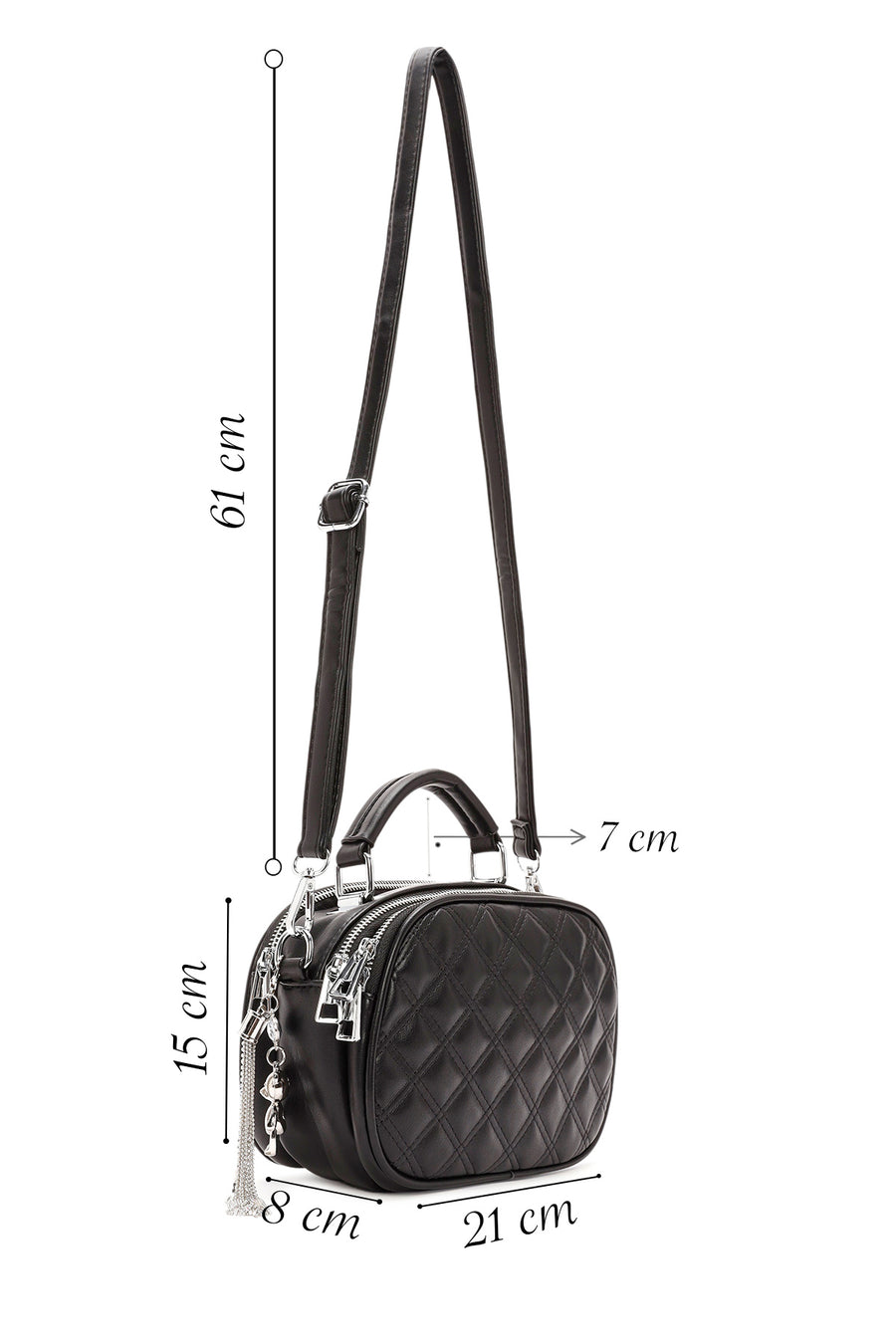 Women's Black Long Strapped Quilted Crossbody Bag
