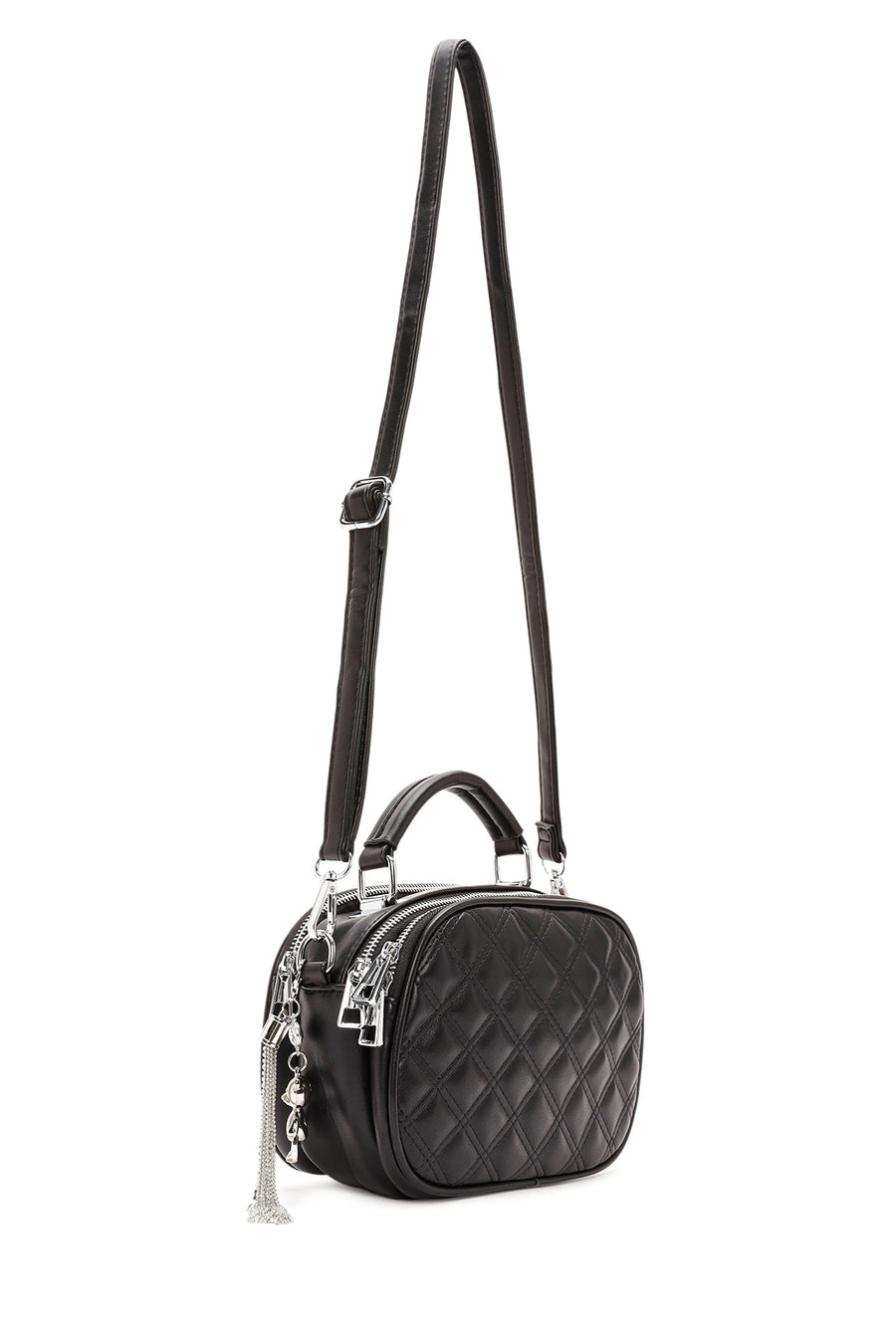 Women's Black Long Strapped Quilted Crossbody Bag
