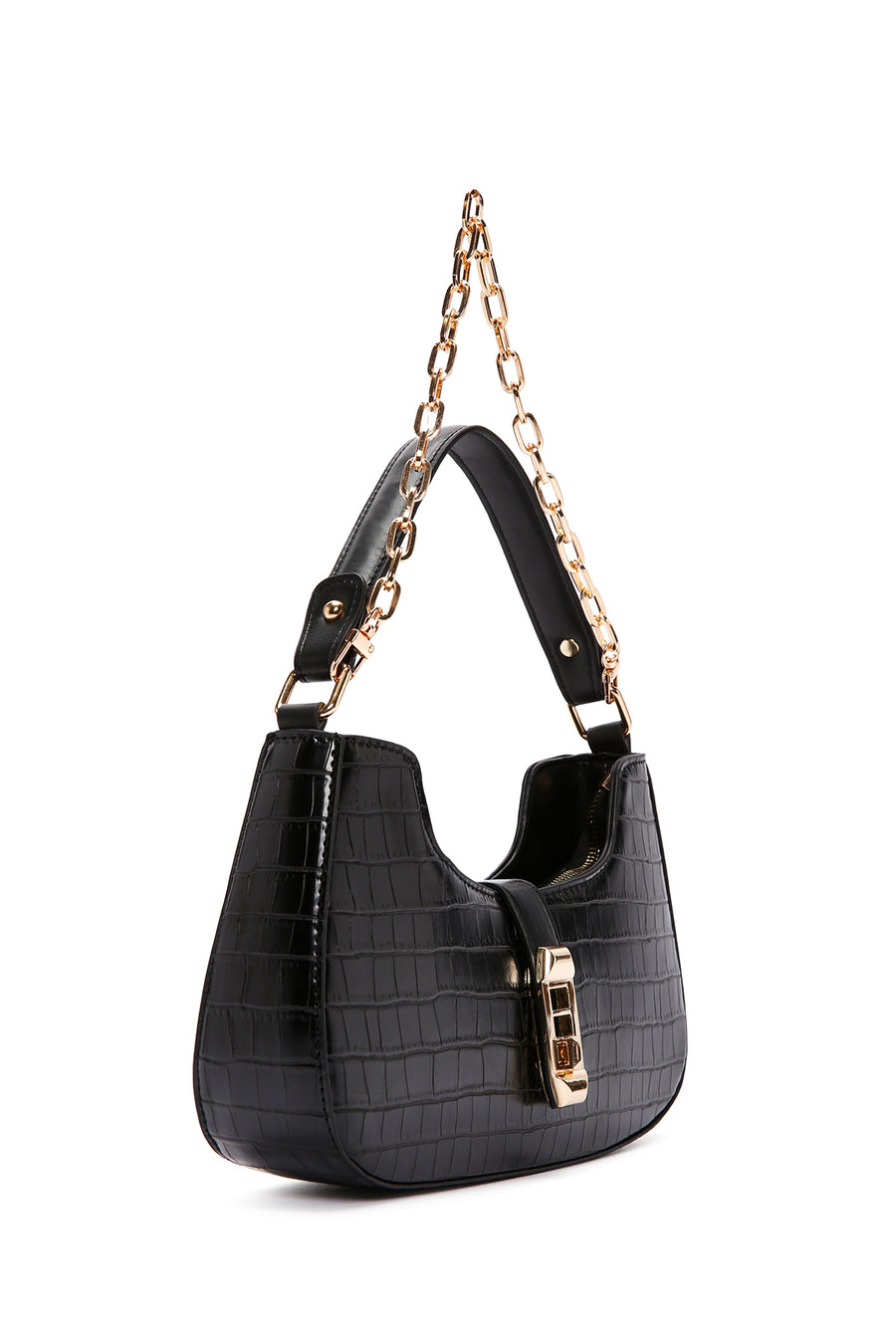 Women's Black Long Strap Crocodile Sleeve Bag
