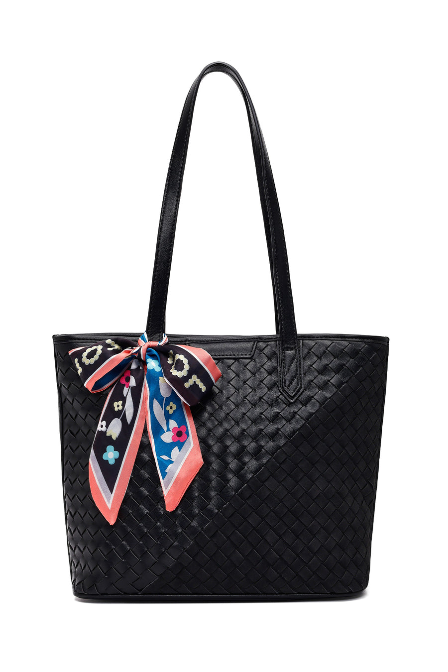 Women's Black Long Strap Accessorized Woven Shoulder Bag