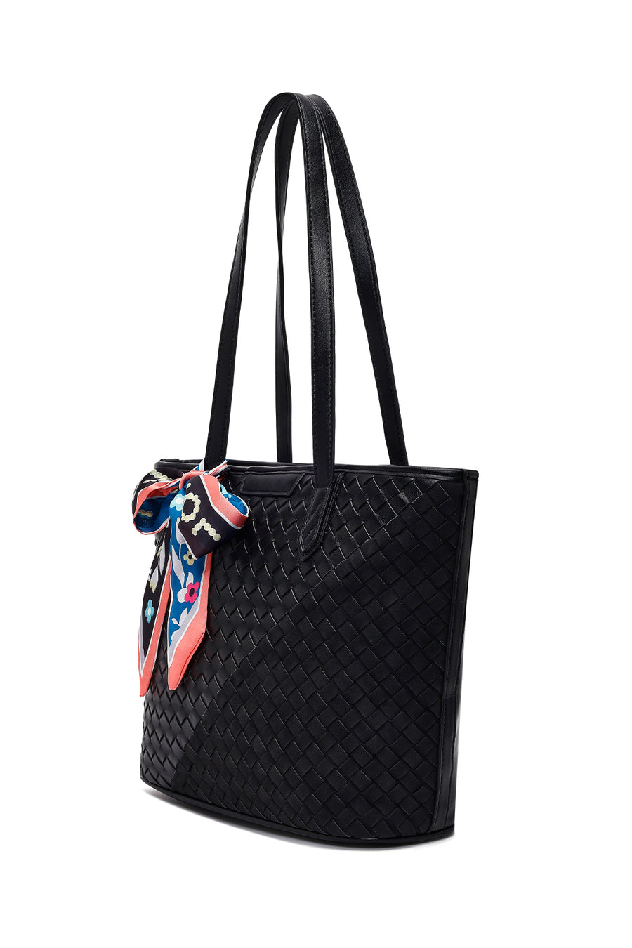 Women's Black Long Strap Accessorized Woven Shoulder Bag