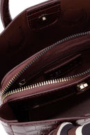 Women's Burgundy Long Strap Crocodile Pattern Mini Shoulder Bag | Derimod