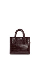Women's Burgundy Long Strap Crocodile Pattern Mini Shoulder Bag | Derimod