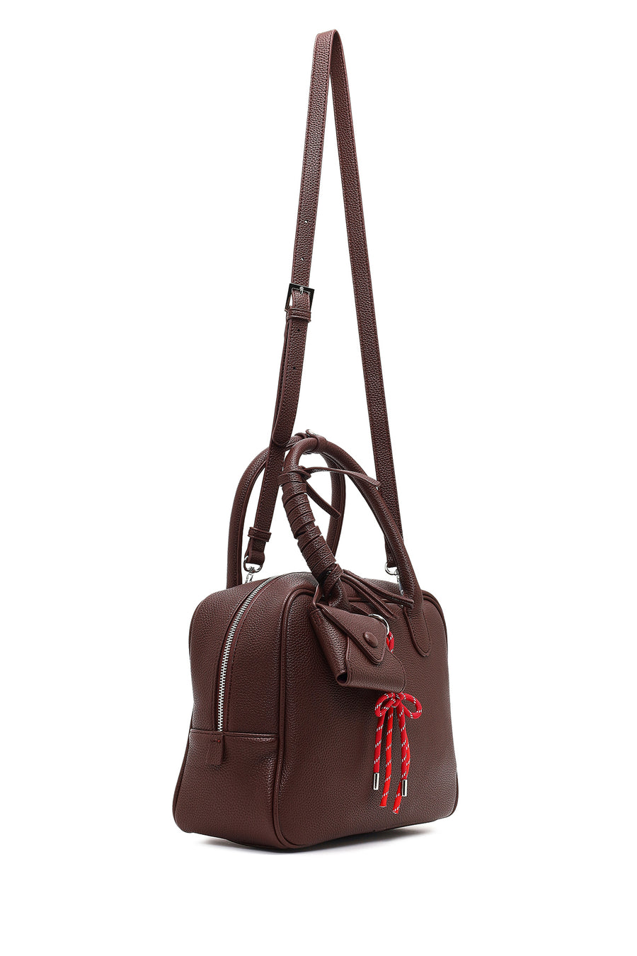 Women's Burgundy Long Strap Charm Handbag