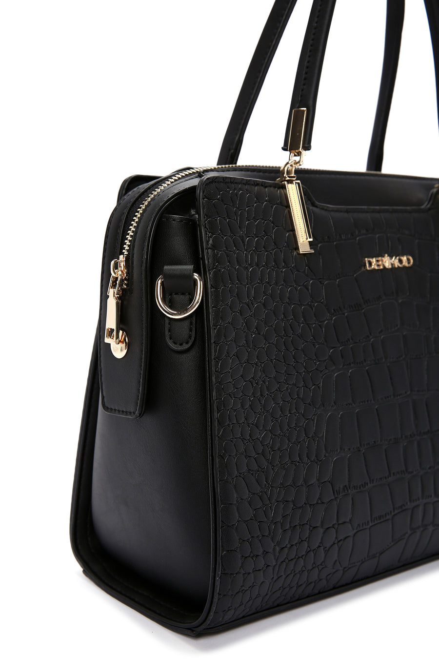 Women's Black Long Strap Crocodile Sleeve Bag
