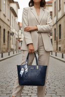 Women's Navy Blue Long Strap Printed Shoulder Bag | Derimod