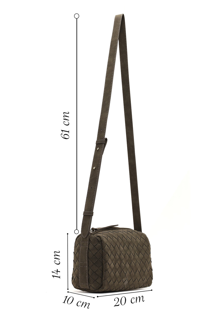 Women's Gray Long Strap Knitted Suede Crossbody Bag