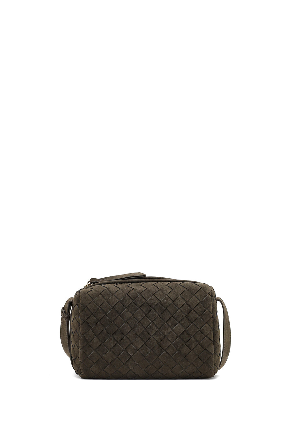 Women's Gray Long Strap Knitted Suede Crossbody Bag