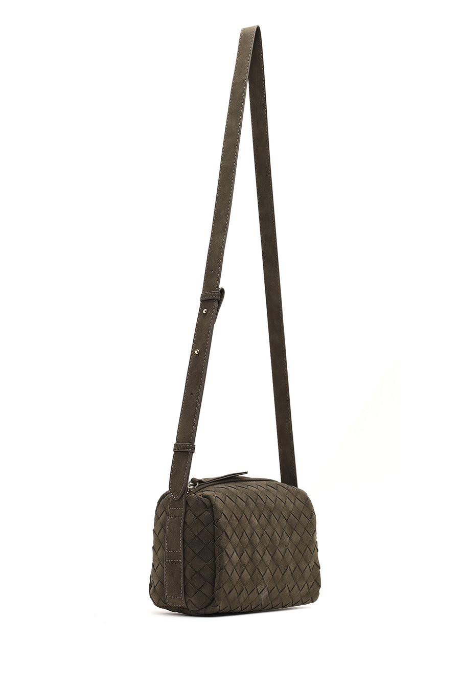 Women's Gray Long Strap Knitted Suede Crossbody Bag
