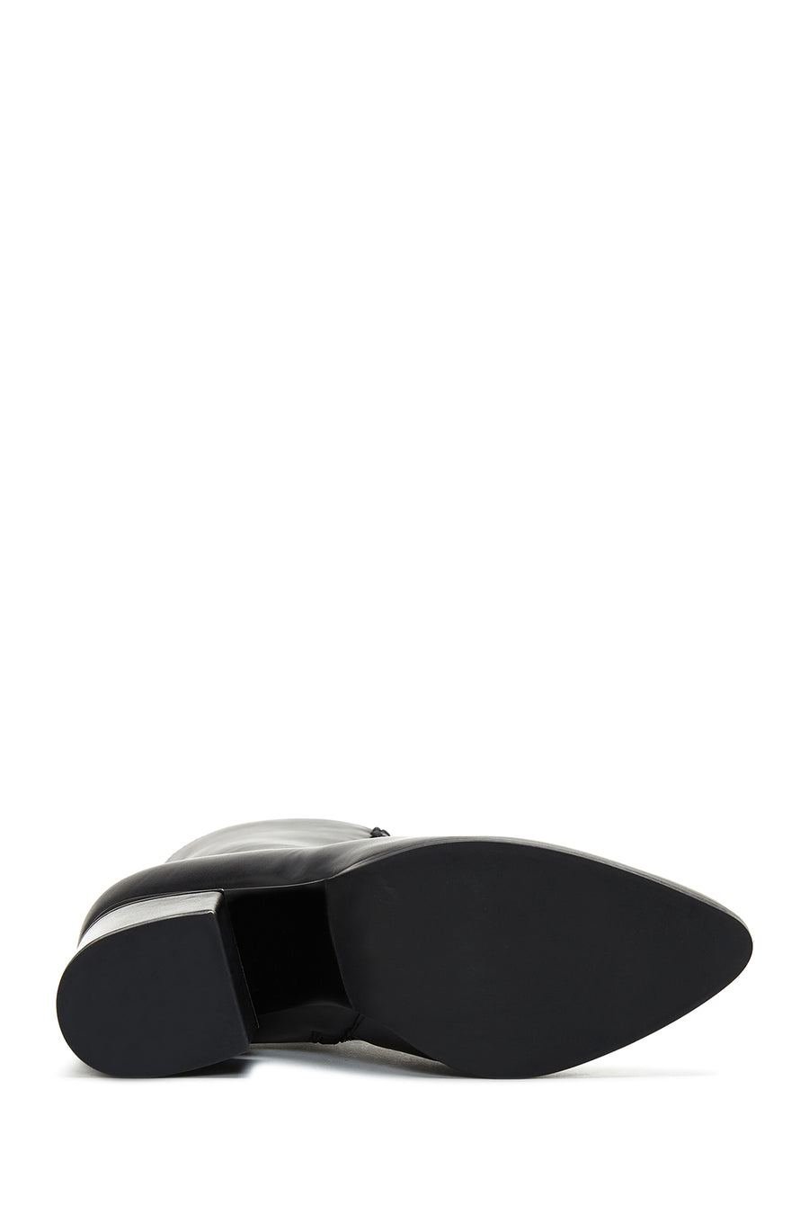 Woman Black Zippered Chunky Heels Leather Boat