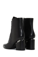 Woman Black Zippered Chunky Heels Leather Boat | Derimod