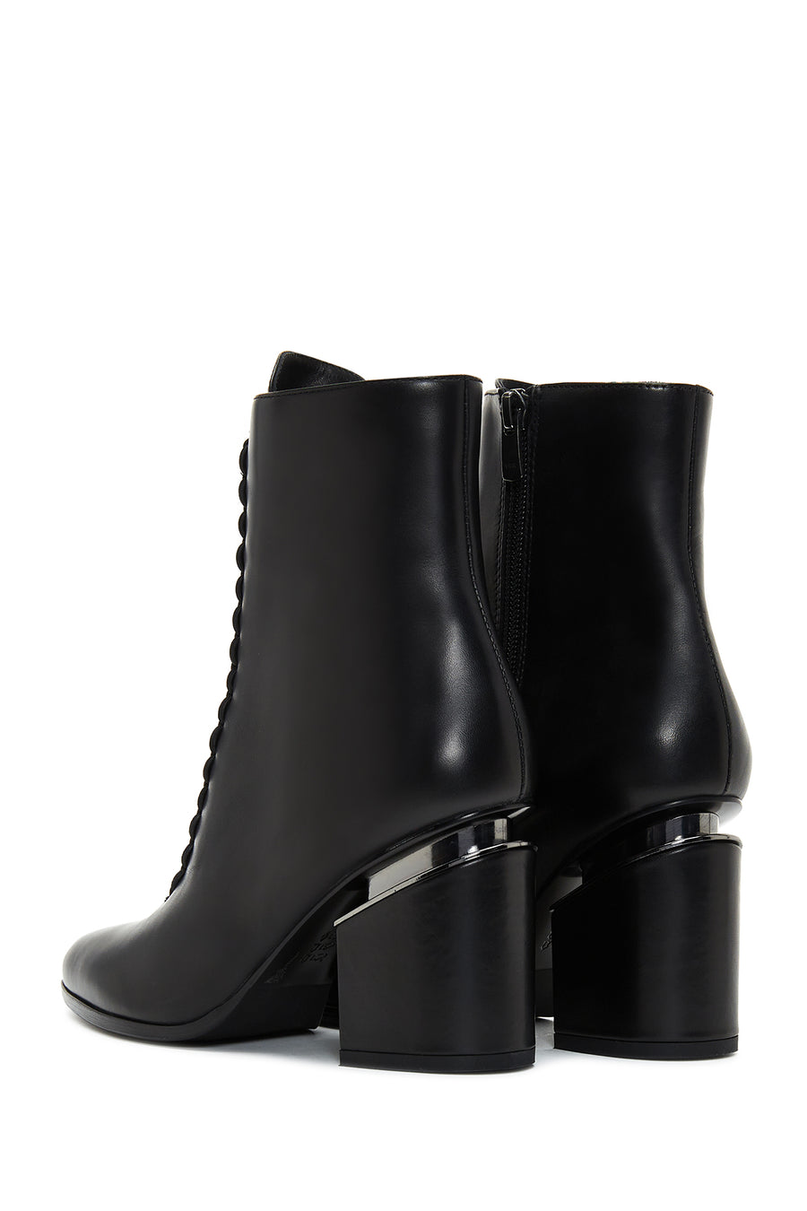 Woman Black Zippered Chunky Heels Leather Boat