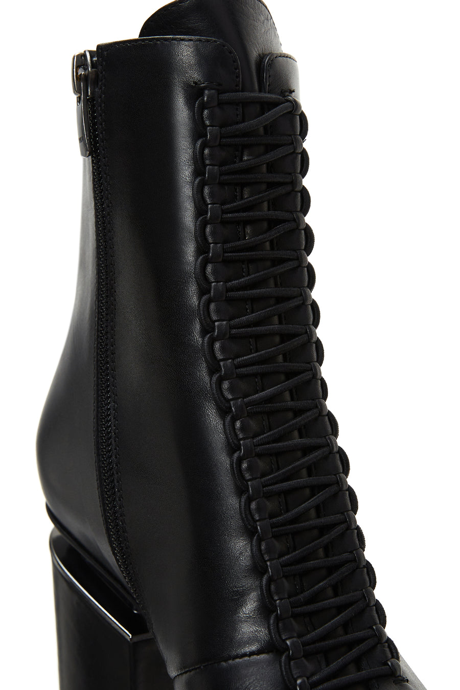 Woman Black Zippered Chunky Heels Leather Boat