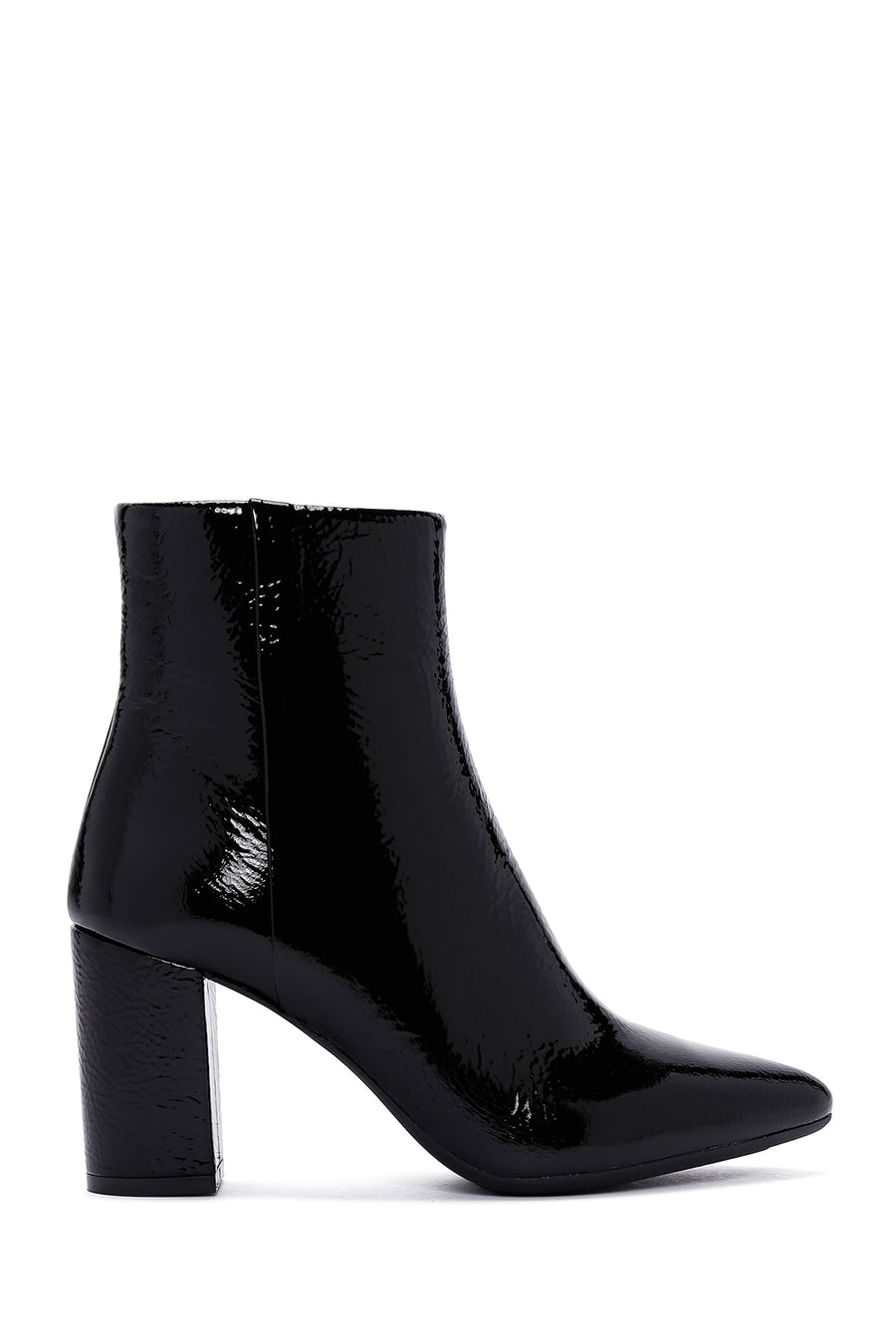 Derimod Gritti Woman Black Zippered Thick Heel Patent Leather Leather Boat 25WFD110918 | Derimod