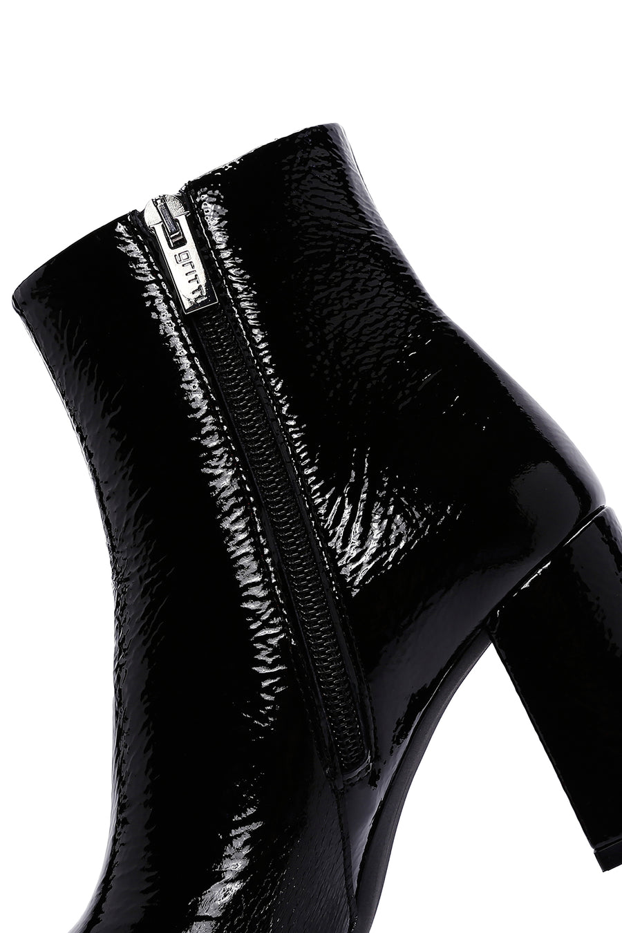 Derimod Gritti Woman Black Zippered Thick Heel Patent Leather Leather Boat
