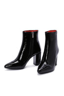 Derimod Gritti Woman Black Zippered Thick Heel Patent Leather Leather Boat | Derimod