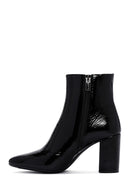 Derimod Gritti Woman Black Zippered Thick Heel Patent Leather Leather Boat | Derimod