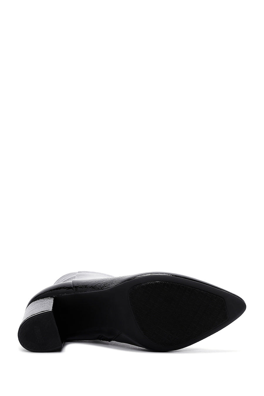 Derimod Gritti Woman Black Zippered Thick Heel Patent Leather Leather Boat