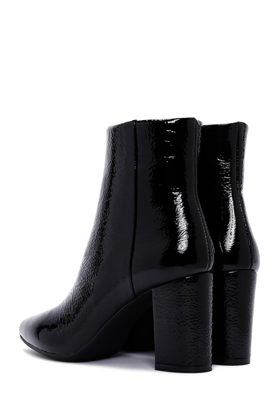 Derimod Gritti Woman Black Zippered Thick Heel Patent Leather Leather Boat