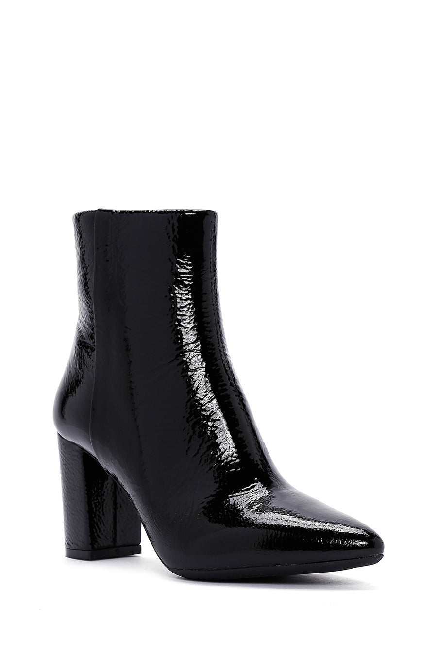 Derimod Gritti Woman Black Zippered Thick Heel Patent Leather Leather Boat