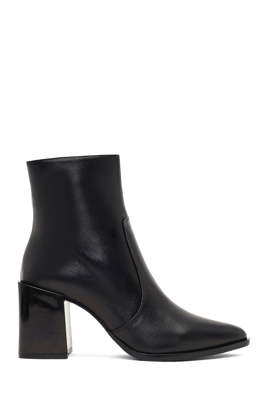 Women's Black Zippered Thick Heeled Leather Boot 25WFD130518 | Derimod