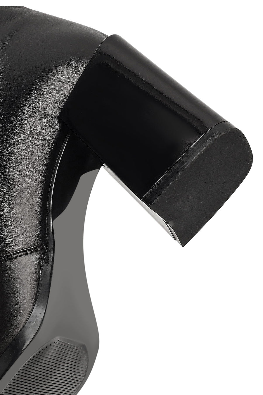 Women's Black Zippered Thick Heeled Leather Boot