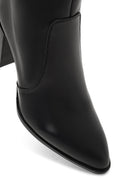 Women's Black Zippered Thick Heeled Leather Boot | Derimod