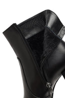 Women's Black Zippered Thick Heeled Leather Boot | Derimod