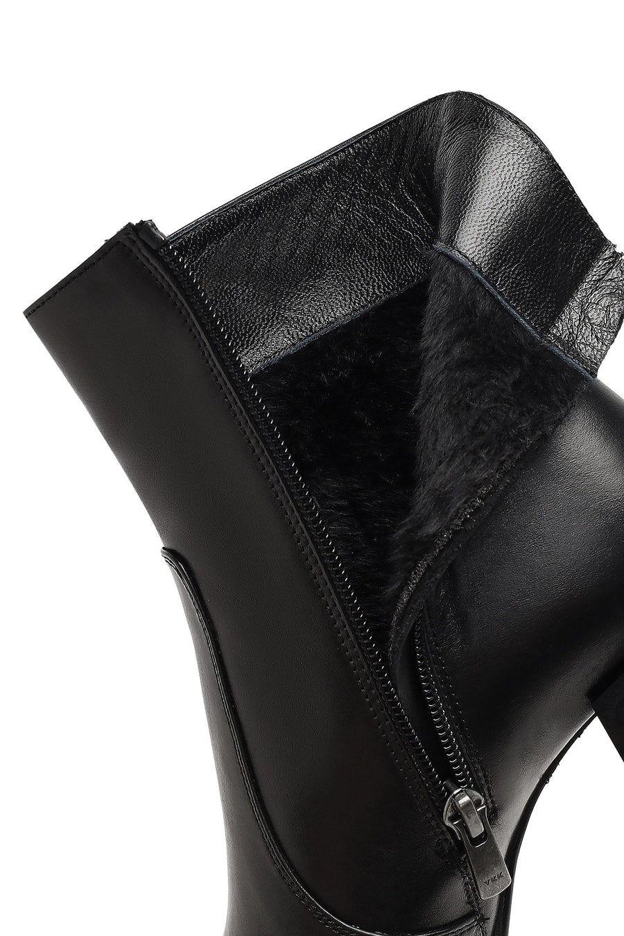 Women's Black Zippered Thick Heeled Leather Boot