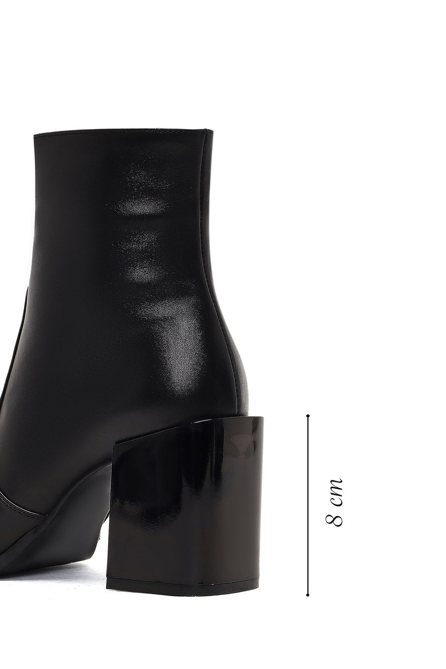 Women's Black Zippered Thick Heeled Leather Boot