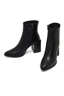 Women's Black Zippered Thick Heeled Leather Boot | Derimod