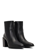 Women's Black Zippered Thick Heeled Leather Boot | Derimod