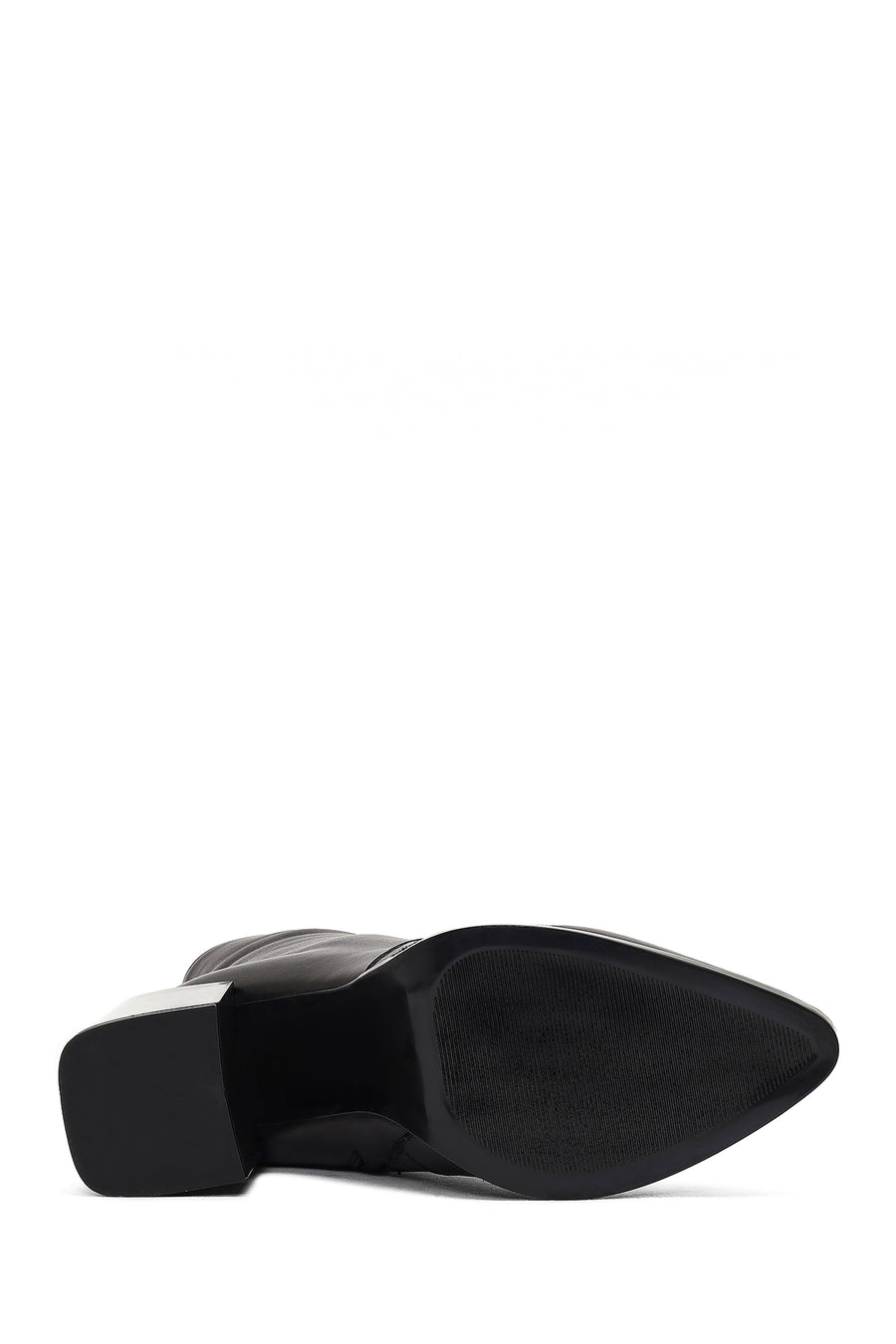 Women's Black Zippered Thick Heeled Leather Boot