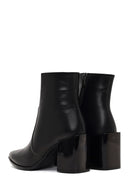 Women's Black Zippered Thick Heeled Leather Boot | Derimod
